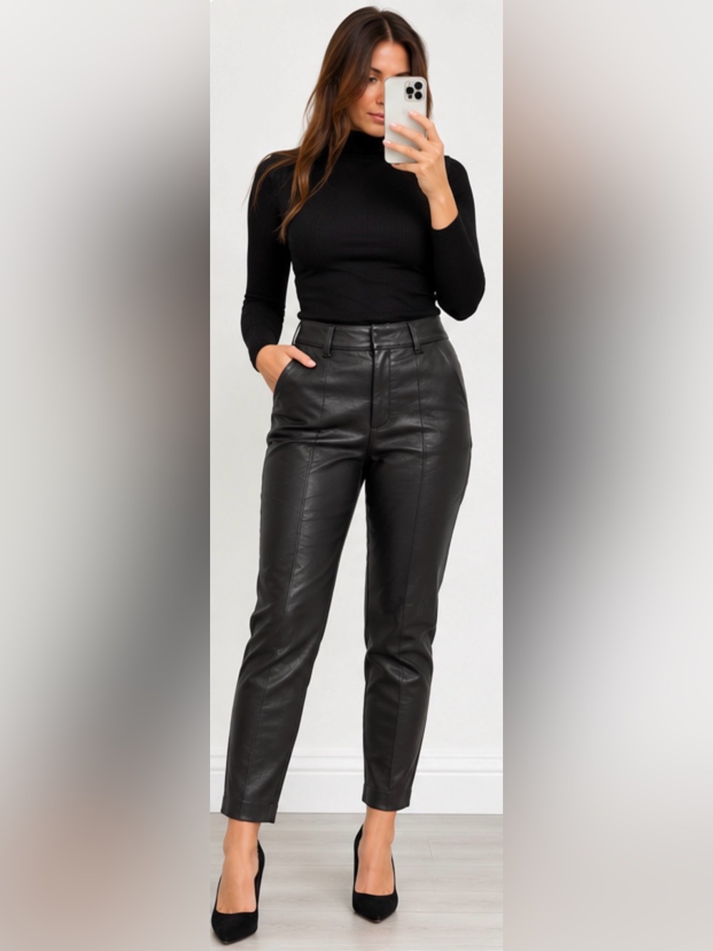 Babaton Black Faux Leather Slim Tapered Pants Size 0